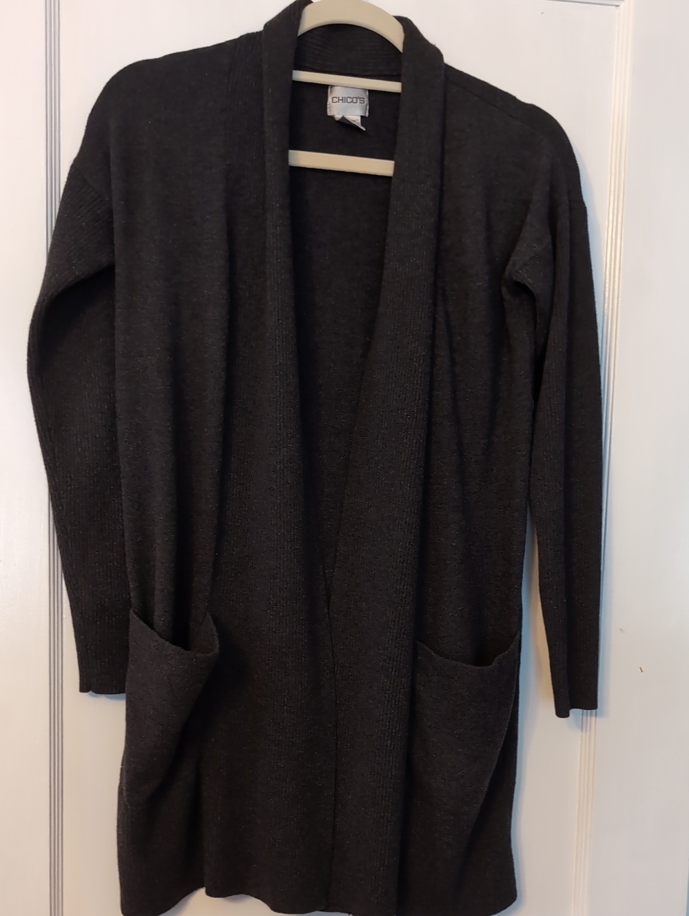 Chico's Long Open-Front Charcoal Gray Sweater Cardigan